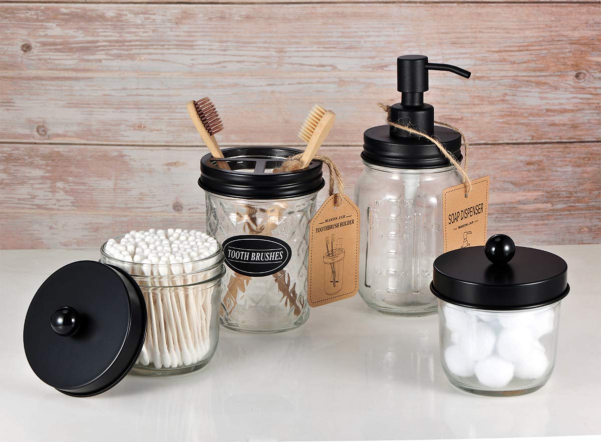 Amolliar Mason Jar Liquid Soap Dispenser -Rustproof Stainless Steel Replacement - Farmhouse Decor for Kitchen/Bathroom,Liquid Soap Pumps for Hand Soap,Dish Soap,Lotions/Black-2 Pack Amolliar