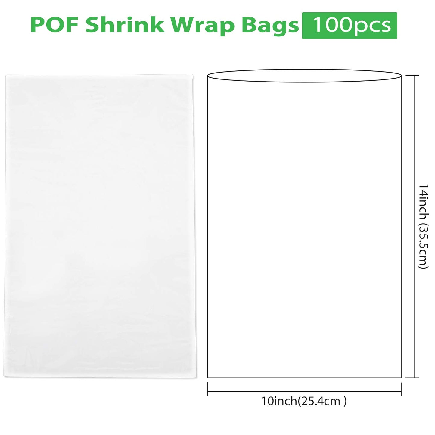 100 Pieces Heat Shrink Wrap Bags 10 x 14 Inch Clear Odorless Heat Shrink Film Wrap POF Heat Shrink Wrap for Bottles, DIY Handmade Crafts, Shoes Dust-Proof Packaging