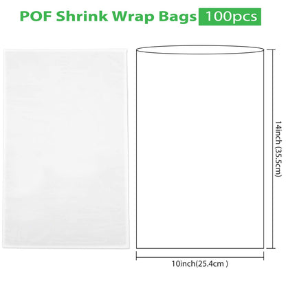 100 Pieces Heat Shrink Wrap Bags 10 x 14 Inch Clear Odorless Heat Shrink Film Wrap POF Heat Shrink Wrap for Bottles, DIY Handmade Crafts, Shoes Dust-Proof Packaging