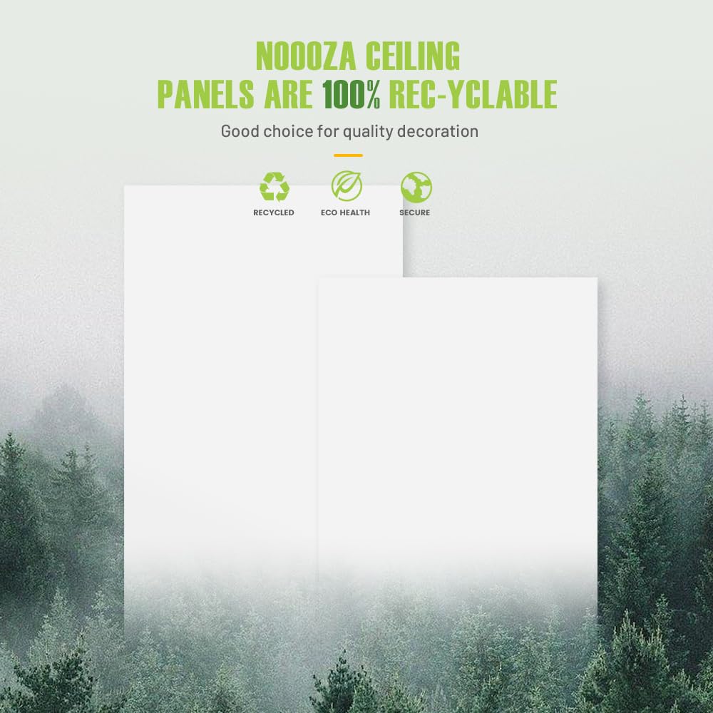 Noooza 2ft x 4ft Drop Ceiling Tiles，Smooth White PVC Ceiling Panel 24 x 48in. Waterproof, Washable and Fire-Rated - Reusable - High-Grade PVC to Prevent Breakage-Package of 10 Tiles Noooza