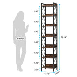 Tribesigns Tall 7-Tier Narrow Bookshelf for Small Spaces - Rustic Brown Freestanding Storage Organizer Tribesigns