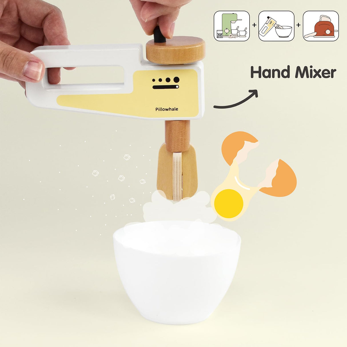 Pillowhale Kids Coffee Maker Playset,Wooden Toy Toaster,Toy Mixer,3-in-1 Kids Kitchen Playset,Pretend Play Kitchen Accessories,Wooden Kitchen Sets for Kids Toddlers Boys Girls Ages 3+ Pillowhale