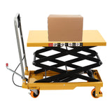 Ageanbri Hydraulic Lift Table Cart, Double Scissor Lift Table Hydraulic Lift with Locking Wheels Material Lift Pallet Truck for Factories, Warehouses Supermarkets (35.43*19.69*38.19in 770lbs Yellow) Ageanbri