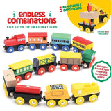 Wooden Train Set 12 PCS - Train Toys Magnetic Set Includes 3 Engines - Toy Train Sets For Kids Toddler Boys And Girls - Compatible With All Major Play22