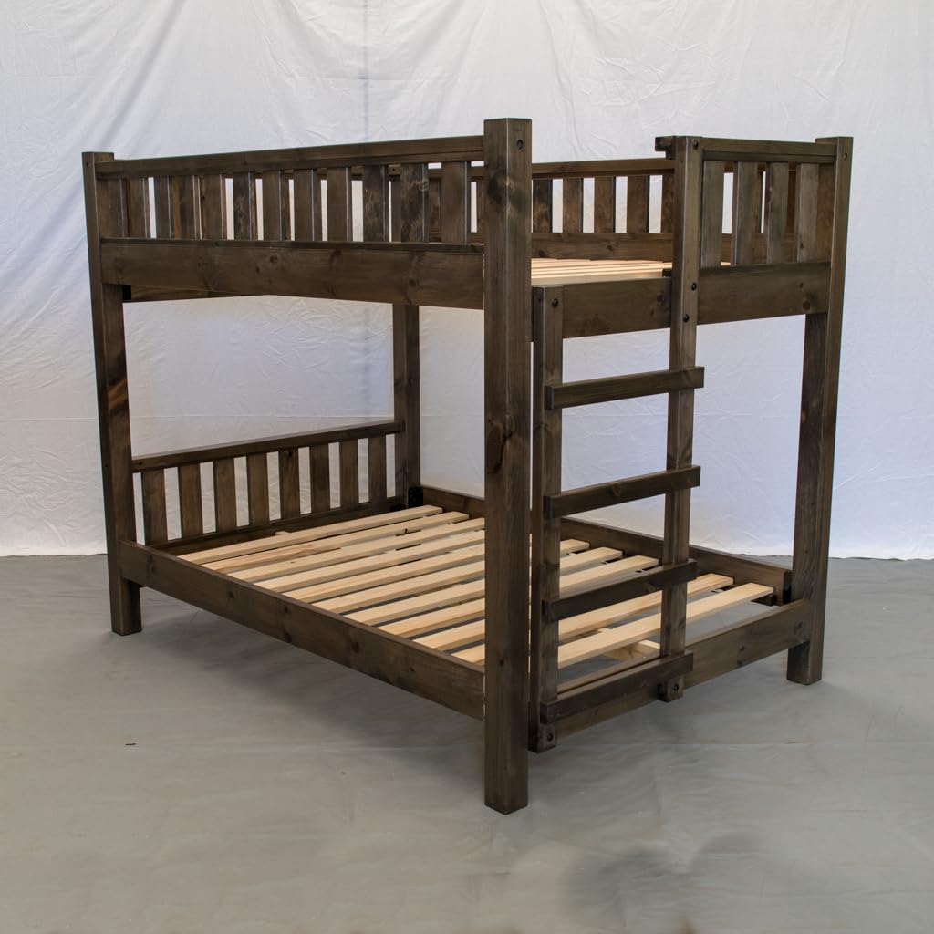 Farmhouse Wood Bunk Bed Frame, Full Over Full Size - Rustic & Modern Style, Brown Finish, Adults, Kids, Amish Handcrafted in USA Midwest Farmhouse