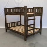 Farmhouse Wood Bunk Bed Frame, Full Over Full Size - Rustic & Modern Style, Brown Finish, Adults, Kids, Amish Handcrafted in USA Midwest Farmhouse