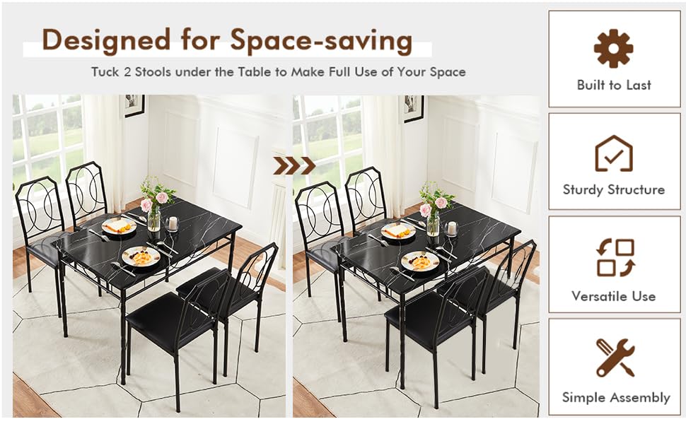 VECELO 5 Piece Dining Table Set for 4, Dinette with Chairs for Kitchen, Breakfast Nook, Small Space,Easy Assembly VECELO