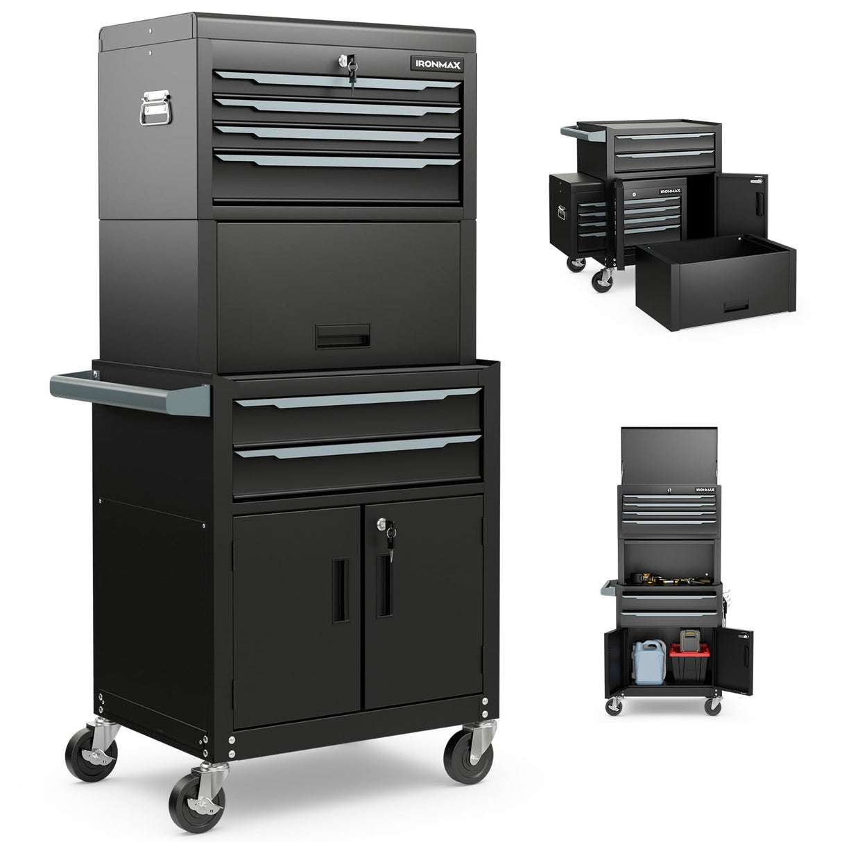Goplus Tool Chest, 6 Drawers 3-in-1 Extra Large Tool Storage Cabinet with 4” Universal Lockable Wheels, Auto Lock, Protective Liner, Heavy Duty Rolling Tool Box for Garage, Workshop (28” x 13” x 53”) Goplus