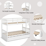 Giantex Twin Over Twin Bunk Bed with Trundle, Convertible Platform Bed Frame with Ladder & Solid Wood Frame, Space-Saving Bunk Bed for Teens & Adults, No Box Spring Needed, White Giantex