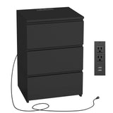 FOTOSOK Black Nightstand, 26" H Black Night Stand with Charging Station, Black Nightstand with USB Ports & Power Outlets, Silent Slides, Wooden End Side Table Bedside Table with 3 Drawers for Bedroom FOTOSOK
