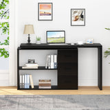 HSH Black L Shaped Desk with Drawers Shelves, 360 Rotating Home Office Desk L Shape with Storage Cabinet, Corner Wood Computer Table for PC Executive Work Study Writing in Bedroom Living Room, 55 in HSH