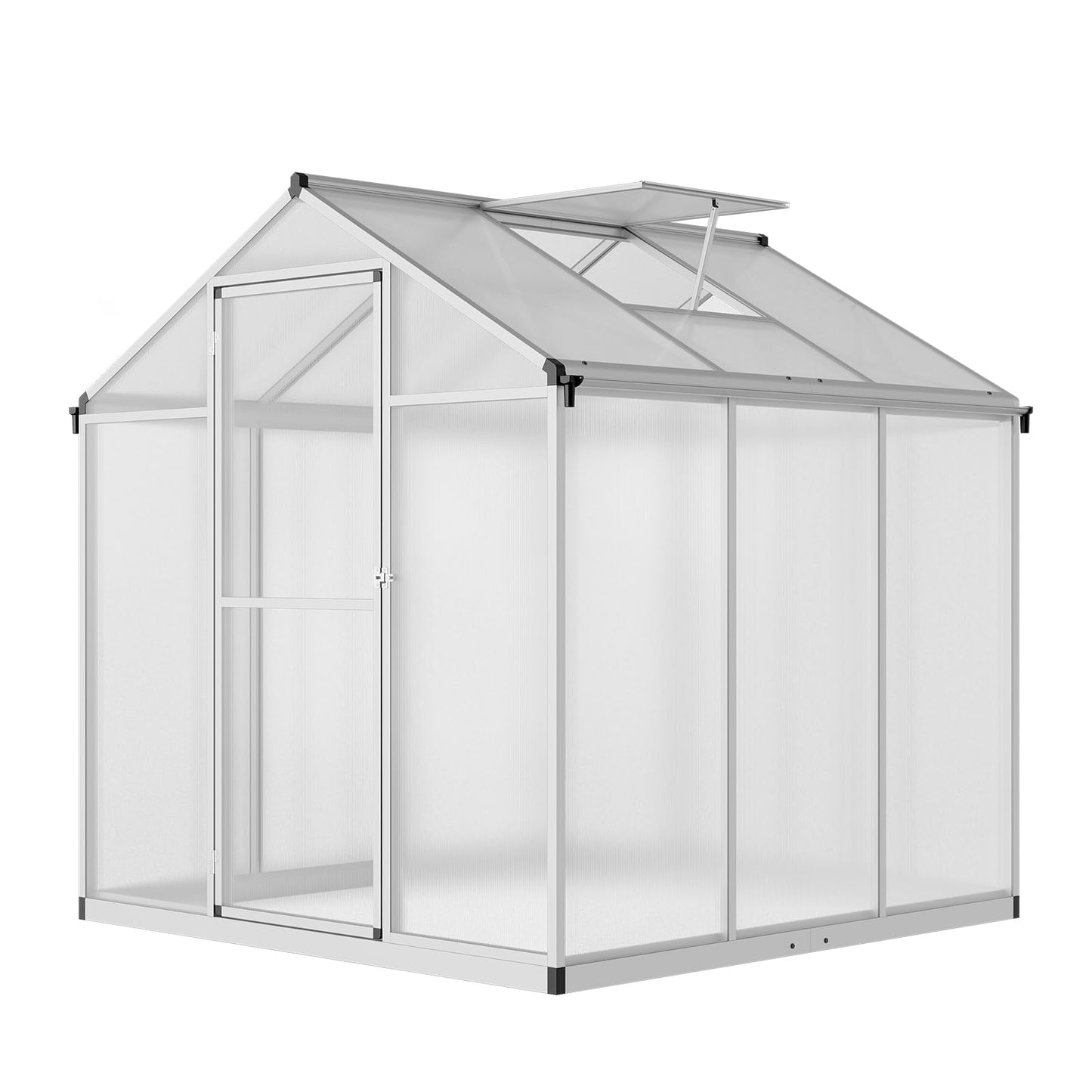 TROPOW 6.25 x 6 Ft Greenhouse for Outdoors with Quick Structure, Aluminum Alloy & Polycarbonate Green House with 24" x 23" Roof Windows Vent, Walk in Sunroom for Patio, Backyard, Garden,Silve - WoodArtSupply