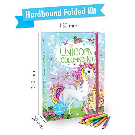 FIRSTJIGGLE First Jiggle Unicorn Colouring Kit for Kids | 48 Pages Coloring Book with 8 Sticker Sheets & 6 Full-Size Color Pencils | Hardbound Art Set for Ages 5+ FIRSTJIGGLE