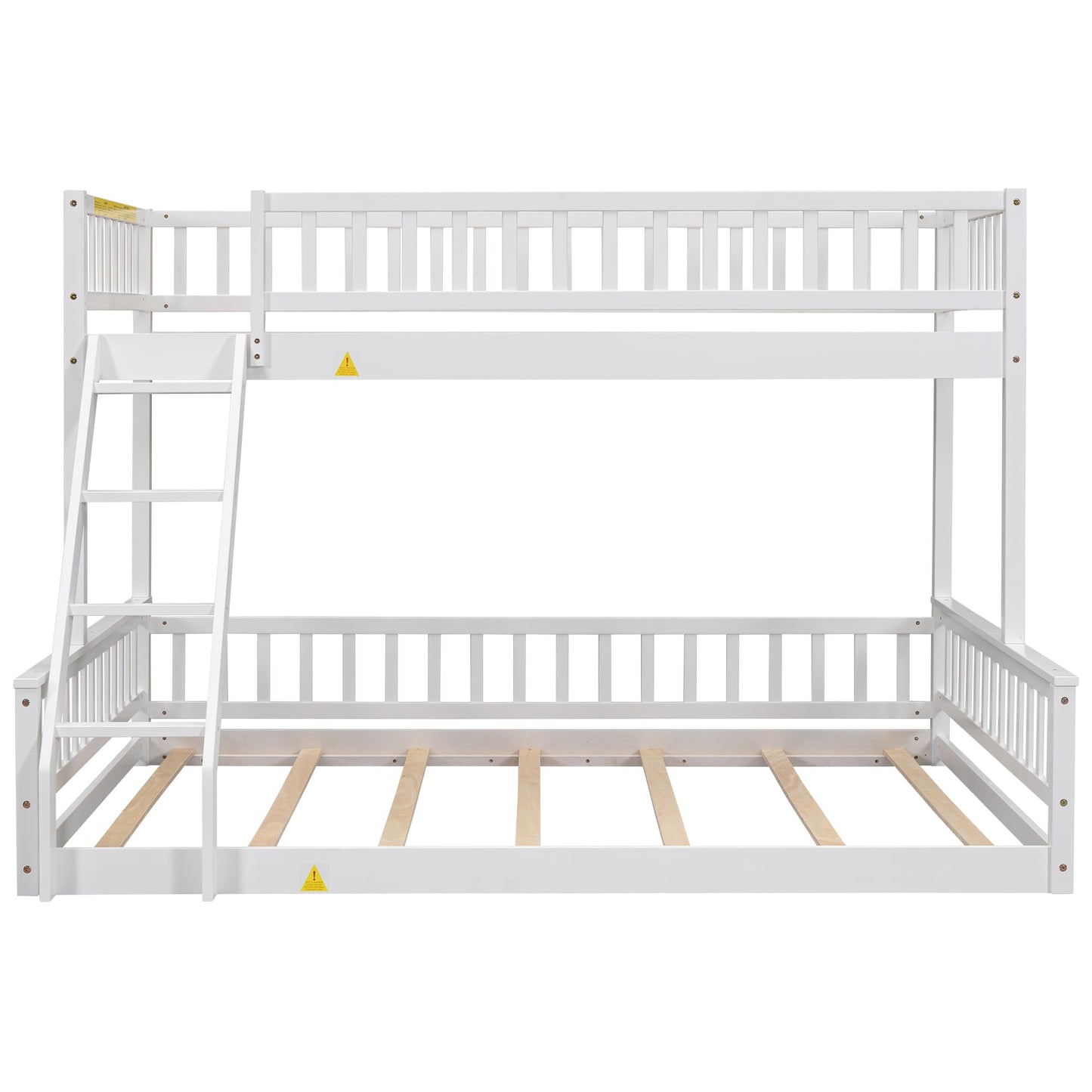 Merax Twin XL Over Queen Floor Bunk Bed, Kids White Wood Bunk Bed Frame with Ladder & Guardrails, Space Saving Teens Youths Beds for Bedroom, Guest Room, Noise Free, No Box Spring Needed, White