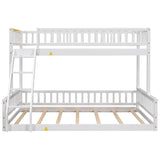 Merax Twin XL Over Queen Floor Bunk Bed, Kids White Wood Bunk Bed Frame with Ladder & Guardrails, Space Saving Teens Youths Beds for Bedroom, Guest Room, Noise Free, No Box Spring Needed, White Merax