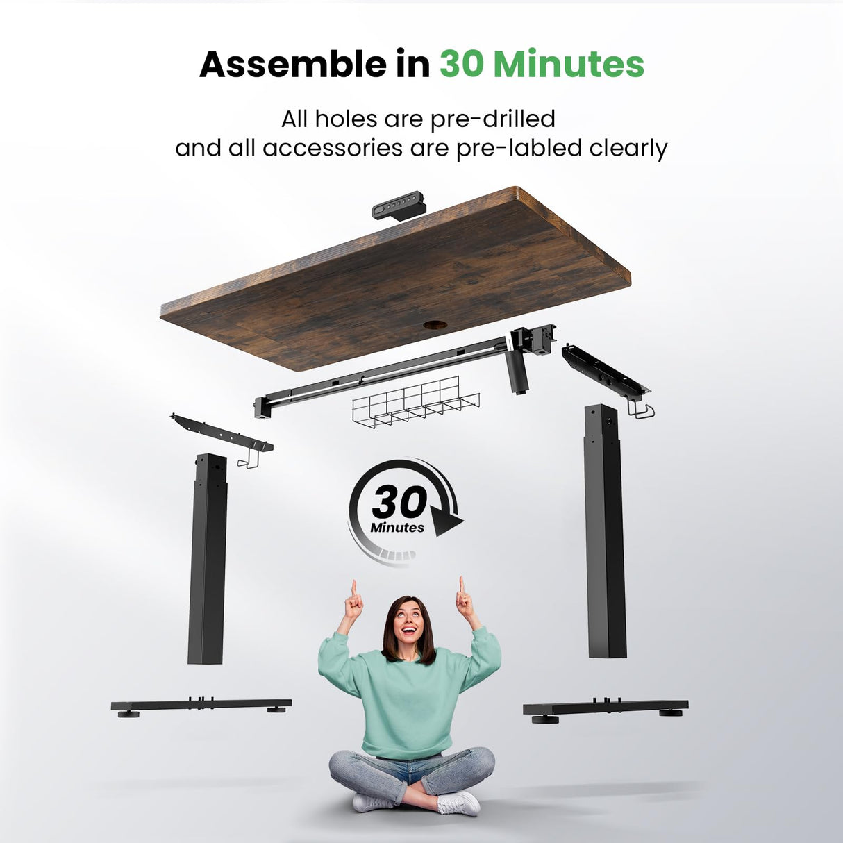 SIAGO Electric Standing Desk Adjustable - 48 x 24 Inch Sit Stand up Desk with Cable Management - 3 Memory Preset Adjustable Height Desk Computer Home Office Desk SIAGO