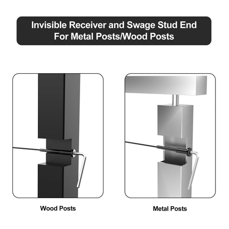 BLIKA 60 Pack 1/8" Black Stainless Steel Invisible Receiver and Swage Stud End for Cable Railing, Deck Stair Threaded End Fitting for Wood & Metal Post, Black Cable Railing Hardware BLIKA