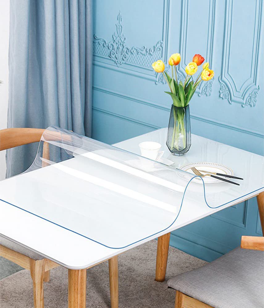 VeeCano 24X48 Inch Clear Plastic Table Protector PVC Vinyl Kitchen Dinner End Coffee Table Top Cover Cloth Wood Furniture Protective Runner Liner Pad for Console Office Garden Picnic Table VeeCano