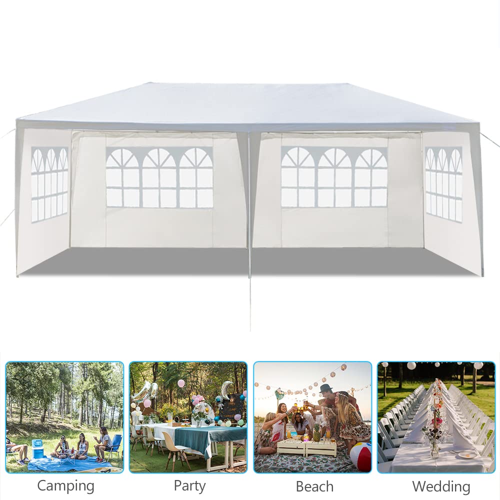 SEALAMB 10x20 FT Heavy Duty Gazebo Canopy Party Tent, Durable Waterproof Pe Cloth, Outdoor Patio Party Tent Wedding Tents with 4 Removable Sidewalls for Backyard and Garden - WoodArtSupply