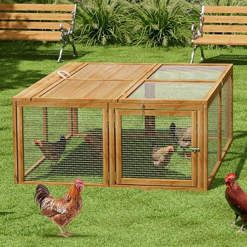 SFIHOME Foldable Wood Chicken Coop Run Portable Rabbit Hutch No Assembly Required Indoor/Outdoor, 45.5 x 42.5 x 20 inch Natural