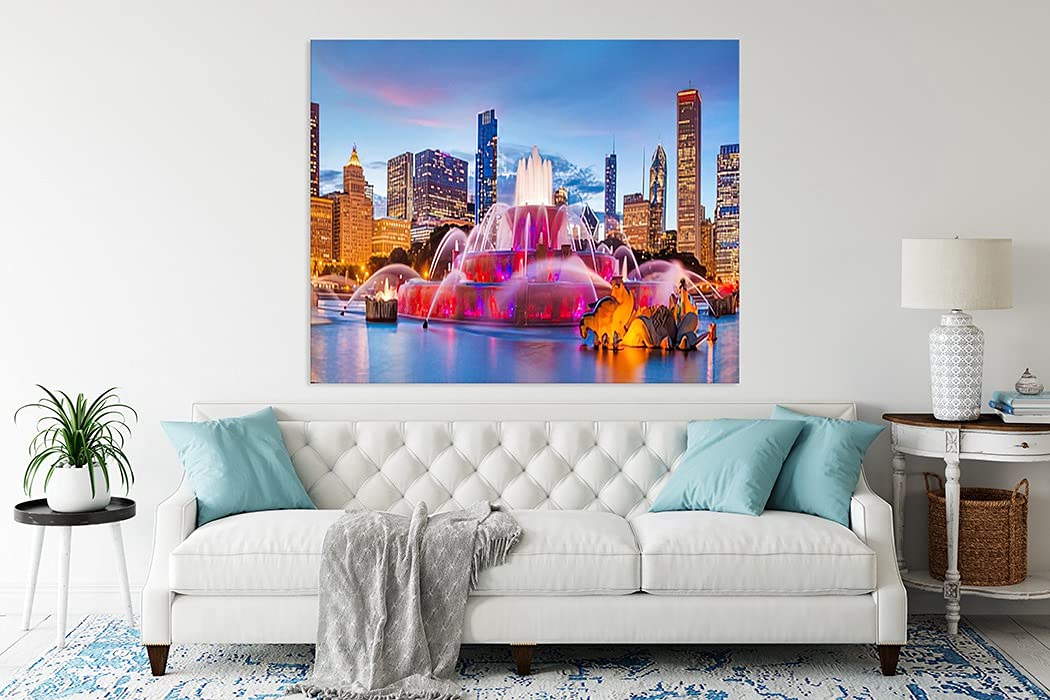 Diamond Painting Adult Painting Kits Chicago Panorama of Chicago Skyline Skyscrapers and Buckingham Fountain at Twiligh Home Bedroom Living Room Art Wall Decoration 16"x20" Puzzle art