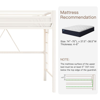 Stylish White Twin Loft Bed with Safety Guard and Removable Ladder by ikalido - WoodArtSupply