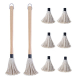 Donxote 18 Inch BBQ Mop Brush Set of 2, with 6 Extra Replacement Heads, Wooden Long Handle Cotton Head Mopping Basting Grill Sauce Perfect for Grilling Smoking Steak Marinade or Glazing Donxote