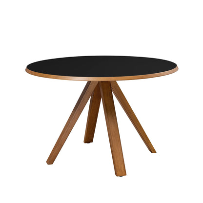 Walker Edison Cohen Minimalist Round 4-Person Dining Table, 48 Inch, Black/English Oak - WoodArtSupply