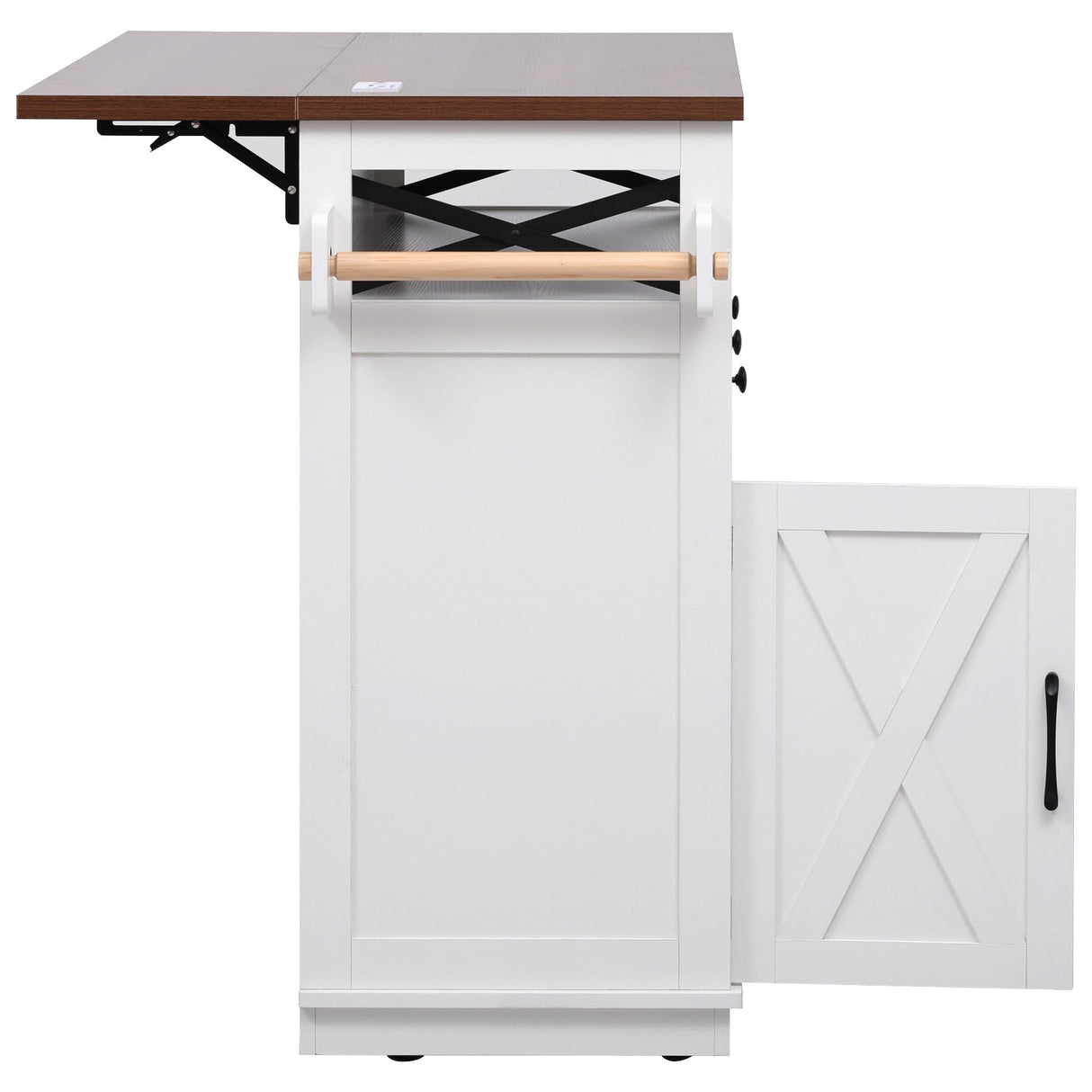 Bellemave 46.5" Farmhouse Kitchen Island cart with Charging Station and with Drape of Beads, Rolling Kitchen Island Table with Drop-Leaf, 3 Drawers, White Bellemave