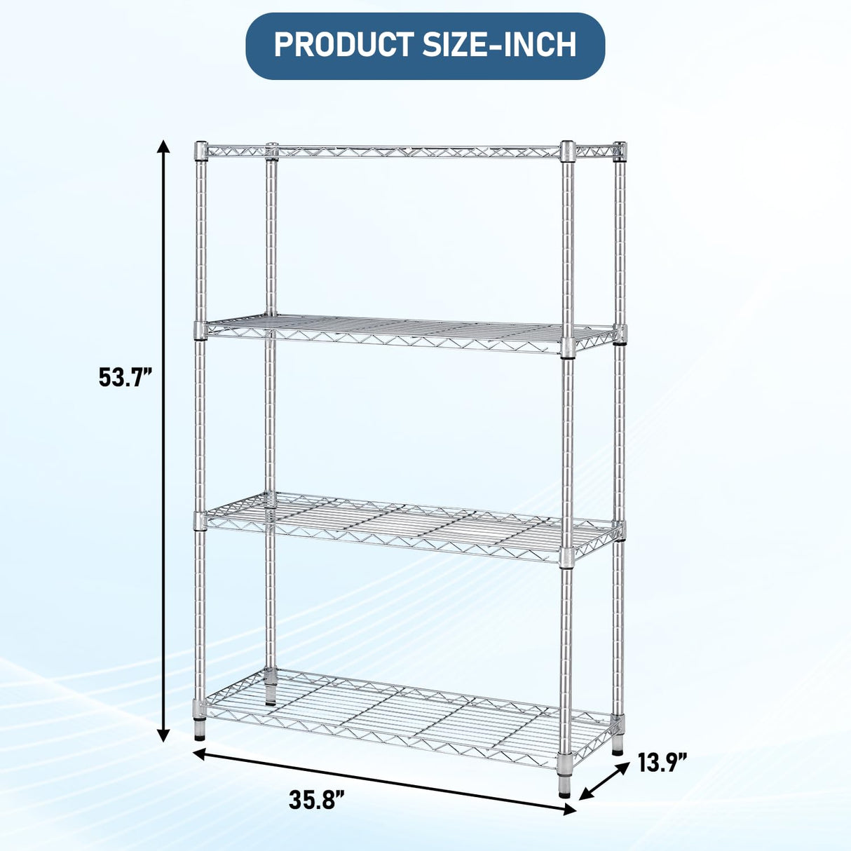 Dopinmin 4-Shelf NSF Wire Storage Shelves Shelf Unit 4 Tier Adjustable Garage Shelving Unit 1000LBS Capacity Garage Organizer Heavy Duty Wire Rack 36"x14"x54", Chrome Dopinmin