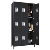 Aobabo Metal Office Storage Lockers 9 Door Lockable Locker Cabinet, 72 Inch Tall Storage Locker for Employee,Home Office,Gym,School, Black, Assembly Required Aobabo