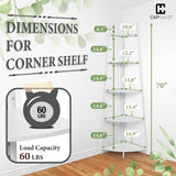 CAPHAUS Tall Corner Shelf Stand, 5-Tier Display Shelves, Ladder Corner Wood Storage Plant Bookshelf with Metal Frame, Versatile Shelving Unit Bookcase for Home Office Space, White CAPHAUS