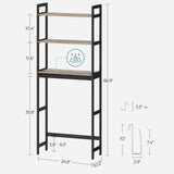 SONGMICS Over-The-Toilet Storage, 3-Tier Bathroom Organizer Over Toilet with Adjustable Shelves, Hooks, Bamboo, Freestanding Space Saver Bathroom Shelves, Rustic Brown and Ink Black UBTS012B01 SONGMICS