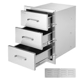 VEVOR Outdoor Kitchen Drawers 16" W x 21.5" H x 18" D, Flush Mount Triple Access BBQ Drawers with Stainless Steel Handle, BBQ Island Drawers for Outdoor Kitchens or BBQ Island Patio Grill Station VEVOR