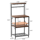 Korfile Kitchen Bakers Rack with Storage Shelves, Small Coffee Bar Table with 8 Hooks, 4 Tiers Microwave Stand Station with Adjustable Shelves, Freestanding Kitchen Appliance Organizer, Rustic Brown Korfile