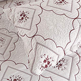 Oliven 3 Pcs Embroidered Quilt Full/Queen Size Floral Bedspread Soft Breathable Flower Coverlet Burgundy White Bed Cover Embroidered Bedding Christmas Bed Home Decor Oliven