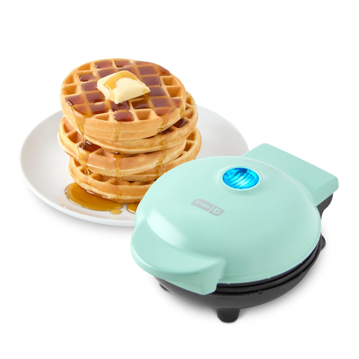 DASH Mini Waffle Maker - 4” Waffle Mold, Nonstick Waffle Iron with Quick Heat-Up, PTFE Nonstick Surface - Perfect Mini Waffle Maker for Kids and Families, Just Add Batter (Aqua) DASH