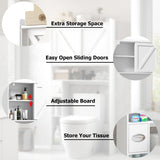 LINLUX Over The Toilet Storage Cabinet, Farmhouse Storage Cabinet Over Toilet with 2 Sliding Doors, Home Space-Saving Toilet Rack for Bathroom, Laundry, White LINLUX
