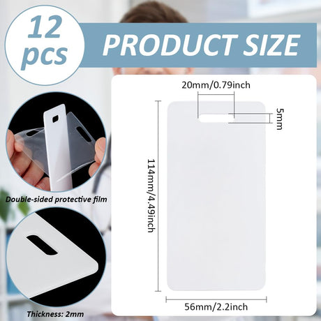 BENECREAT 12pcs White Acrylic Badge Buddy, 4.49x2.2 Inch DIY Badge Buddy Blanks Sublimation Badge Blank for Nurse, Teacher, Lab Tech, Receptionist, Hole: 0.78x0.2 Inch BENECREAT