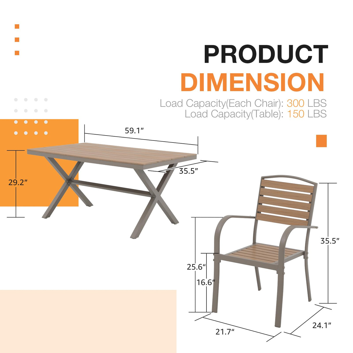 Patiorama 7 Pieces Patio Dining Set, Aluminum Outdoor Dining Set for 6, Patio Furniture Dining Set with Faux Woodgrain Rectangular Table and Stackable Chairs for Lawn Garden Backyard, Teakwood Brown Patiorama