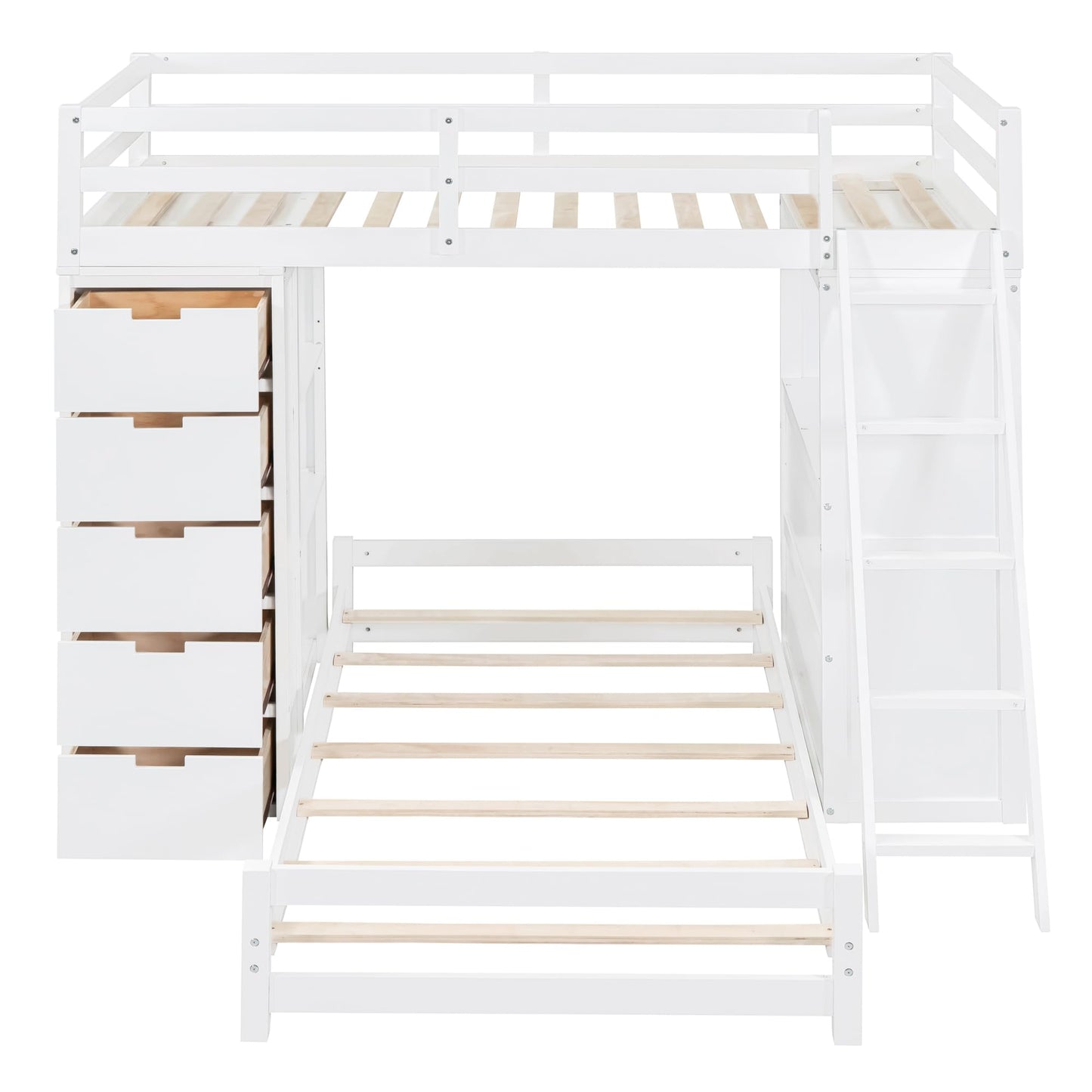 Versatile Twin Over Twin Bunk Bed with LED Light, USB Ports and Storage Solutions in White - WoodArtSupply