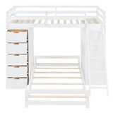 Versatile Twin Over Twin Bunk Bed with LED Light, USB Ports and Storage Solutions in White VilroCaz