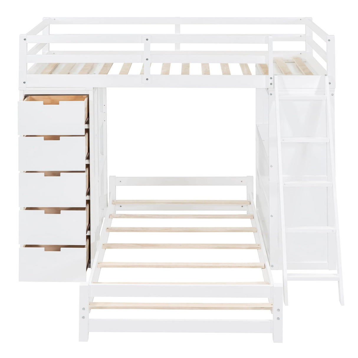 Harper & Bright Designs Twin Size Bunk Bed with Desk and 8 Drawers, Wood Kids Bunk Bed with Shelves, LED and USB Ports, Loft Bed with Movable Lower Bed for Kids Teens, White Harper & Bright Designs