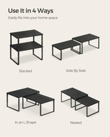 SONGMICS Cabinet Organizer Shelf, Set of 4 Kitchen Counter Shelves, Kitchen Storage, Spice Rack, Stackable, Expandable, Metal and Engineered Wood, Ink Black and Ebony Black UKCS027B01 SONGMICS