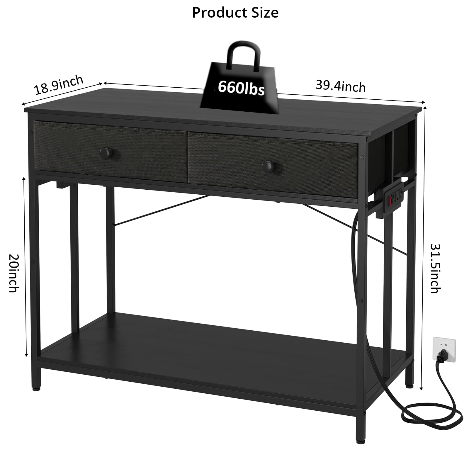 VOWNER 40 Gallon Aquarium Stand with Power Outlet, Metal Frame Fish Tank Stand with Cabinet Storage, Double Turtle Reptile Terrariums Tank Stand, 39.4" L*18.9" W Tabletop, 660LBS Capacity, Bl - WoodArtSupply