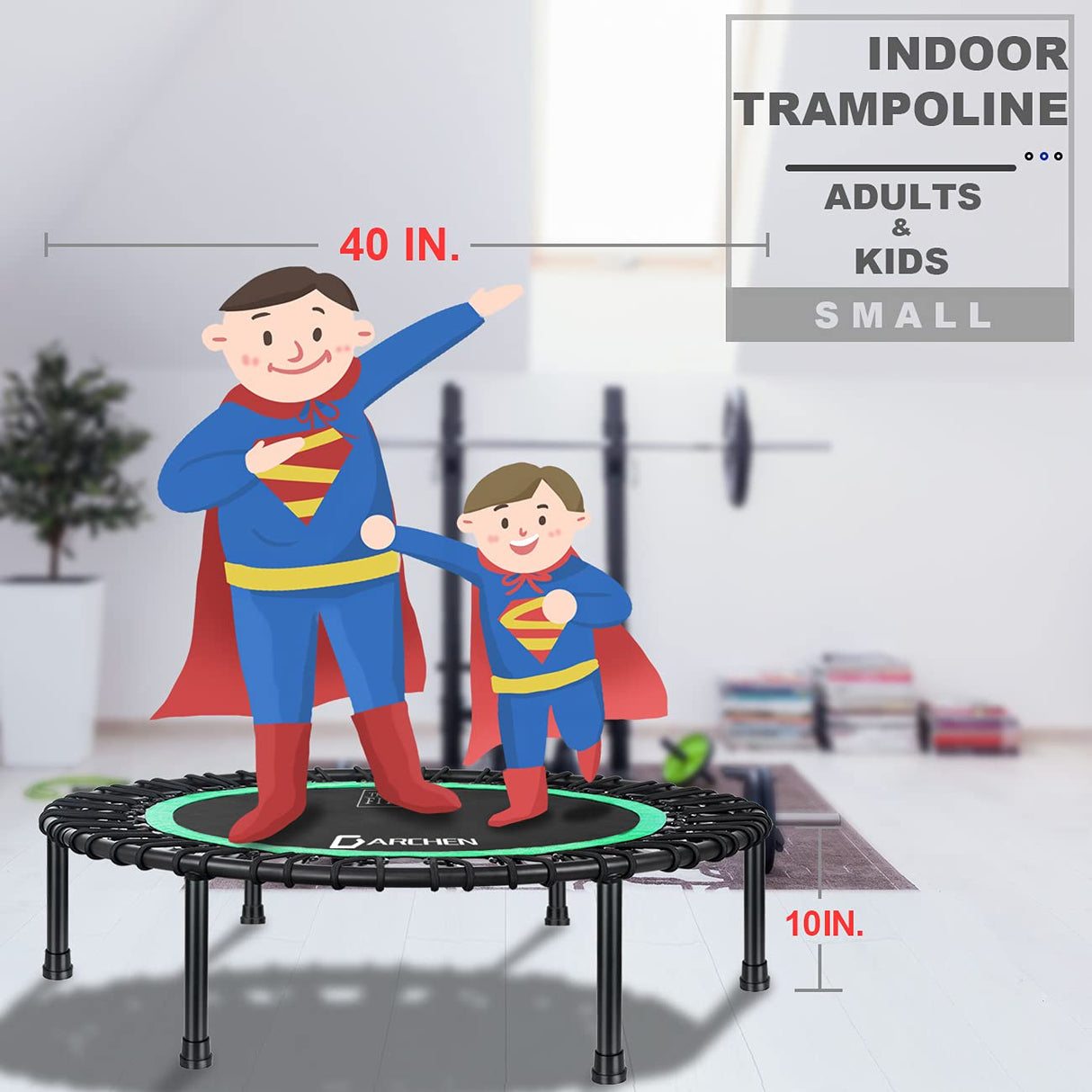 DARCHEN 450 lbs Mini Trampoline for Adults, Indoor Small Rebounder Exercise Trampoline for Workout Fitness for Quiet and Safely Cushioned Bounce, [40 Inch] DARCHEN