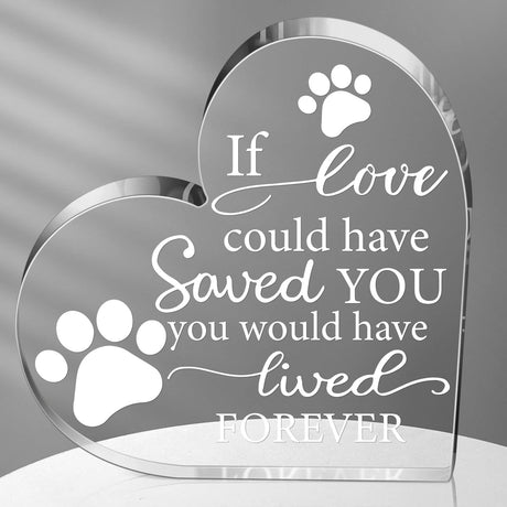 Chunful Pet Memorial Gift Pet Keepsake Sympathy for Loss Remembrance Cat Memorial Bereavement Crystal Acrylic Heart Decor Crystal Acrylic Heart Condolence Gifts for Loss of Loved One(If Love Could) Chunful