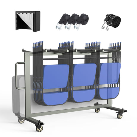 Grey Folding Chair and Table Cart, 400LBS Weight Capacity Folding Chair Dolly with 4In Swivel Wheels Make Storing and Transporting Chairs Easy Chair Storage Rack with Straps and Cover to Space Saving Qinqi