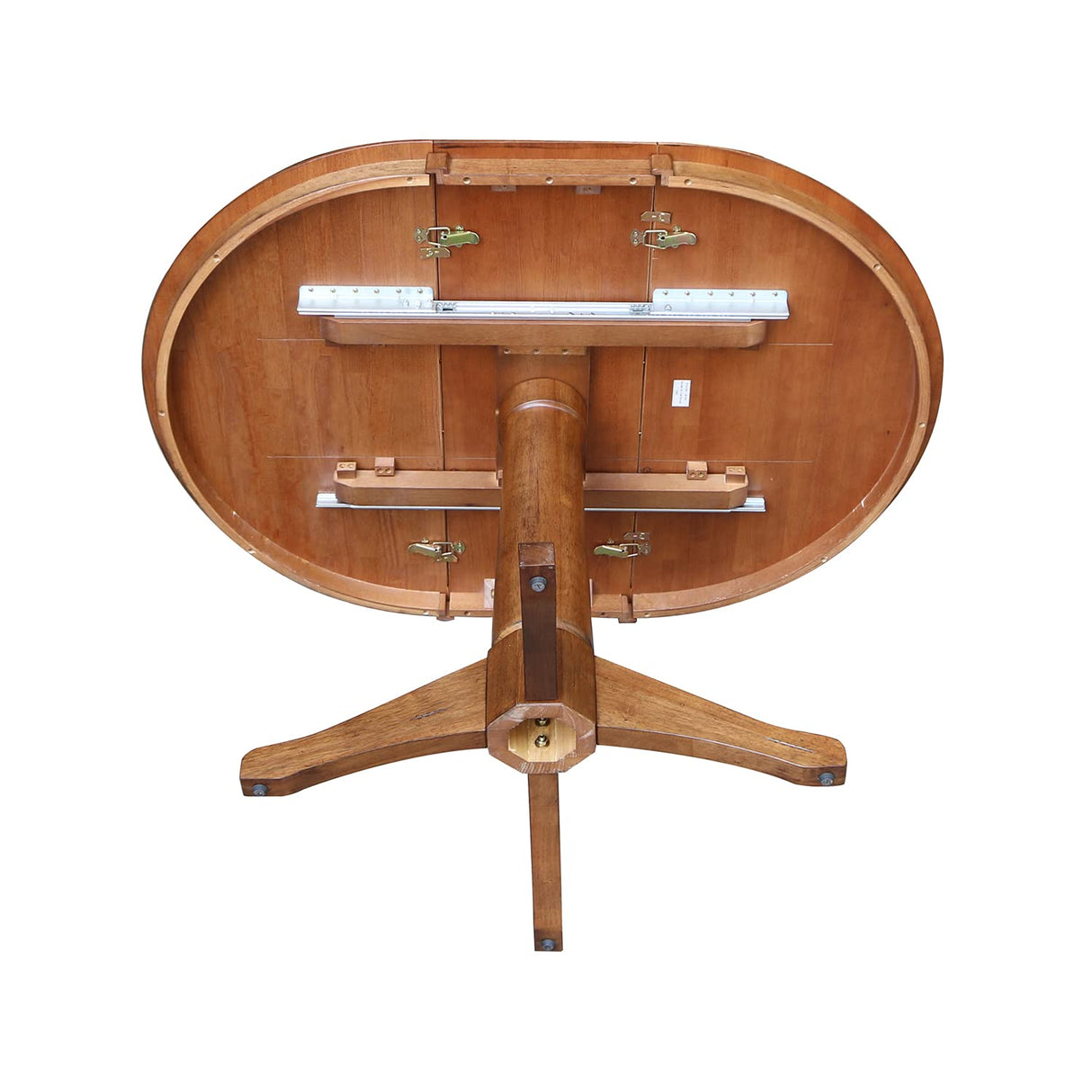 IC International Concepts 36" Round Top Pedestal 12" Leaf-30.1" H Dining Table, Distressed Oak IC International Concepts