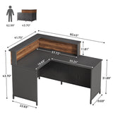 Condemo L-Shaped Reception Desk with LED Lights, 60 inch Modern Front Desk, Checkout Counter Table for Office, Lobby, Cafe, Beauty Salon, Black and Walnut Condemo